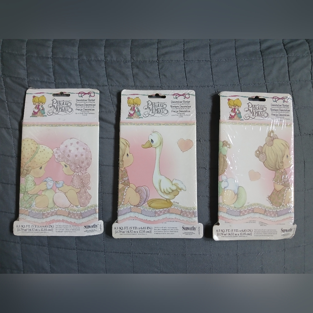 3 Vintage 1995 Precious Moments Pre-pasted Wallpaper Border